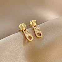 Korean Version Of The Design Net Red Zipper Copepr Earrings Ins Wind Fashion Micro-inlaid Zircon Earrings Female Cold Wind Wild Ear Jewelry sku image 1