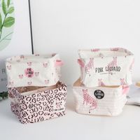4 Grid Leopard Print Series Waterproof Cotton Linen Underwear Socks Storage Box Sundries Basket Home Living Storage main image 2