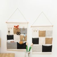 7 Taschenhaken Schwarz-weiße Jute-serie Hausform Wandbehang Aufbewahrungstasche Multifunktionale Kleinigkeiten Faltende Hängetasche main image 4