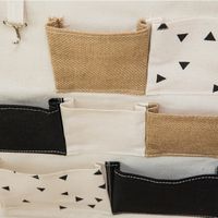 7 Taschenhaken Schwarz-weiße Jute-serie Hausform Wandbehang Aufbewahrungstasche Multifunktionale Kleinigkeiten Faltende Hängetasche main image 5