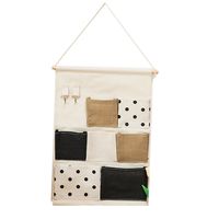 7 Taschenhaken Schwarz-weiße Jute-serie Hausform Wandbehang Aufbewahrungstasche Multifunktionale Kleinigkeiten Faltende Hängetasche main image 6