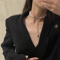 Rosa Runde Perlen Perle Doppellagige Schlüsselbeinkette Ins Windtropfen Anhänger Halskette Halskette main image 3