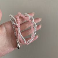 Pink Round Beads Pearl Double Layered Clavicle Chain Ins Wind Drop Pendant Necklace Necklace main image 5