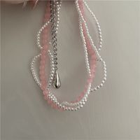 Pink Round Beads Pearl Double Layered Clavicle Chain Ins Wind Drop Pendant Necklace Necklace main image 6