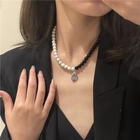 Korean New Personality Black And White Marble Pattern Stitching Necklace Niche Design Clavicle Chain main image 4