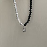 Korean New Personality Black And White Marble Pattern Stitching Necklace Niche Design Clavicle Chain main image 5