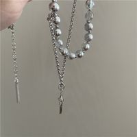 Double Layered Stainless Steel Necklace Niche Cross Round Bead Cold Wind Y2k Male And Female Clavicle Chain main image 5