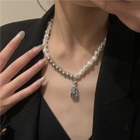 Retro Special-shaped Pearl Ball Double Clavicle Chain Sweet Cool Lava Pendant Necklace main image 3