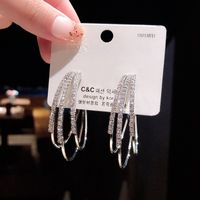 Korean Version Of Exaggerated Full Diamond Geometric Circle Earrings Fashion Temperament All-match C-shaped Earring Earrings Earrings main image 1