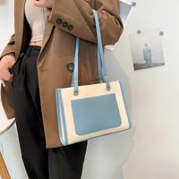 Korean Style Stitching Color Commuter Portable Single Shoulder Large Capacity Tote Bag main image 6