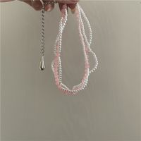 Pink Round Beads Pearl Double Layered Clavicle Chain Ins Wind Drop Pendant Necklace Necklace sku image 1
