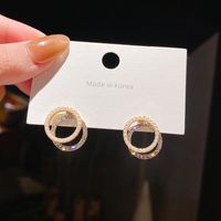 Korea New Double Circle Earrings All-match High Quality Full Diamond Pearl Earrings Personalized Copper Earrings sku image 1