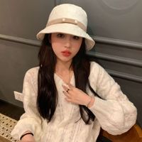 Korean Fashion Warm And Cold Hat Wide-brimmed Face Concealed Buckle Color Matching Fisherman Hat Trend All-match Sunbath Hat sku image 3