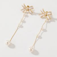 925 Silver Needle Drop Oil Bow Pearl Tassel Earrings Two-wear High-quality Earrings sku image 1