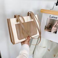 Korean Style Stitching Color Commuter Portable Single Shoulder Large Capacity Tote Bag sku image 1