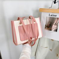 Korean Style Stitching Color Commuter Portable Single Shoulder Large Capacity Tote Bag sku image 4