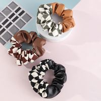 Korean New Plaid Hair Band Leather Surface Tie Ponytail Hair String Large Intestine Ring Balls Hair Band Rope All-matching Internet Celebrity Women main image 3