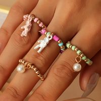 Simple Creative Spaceman Ring Color Rice Bead Elastic Tail Ring Set Ring main image 1