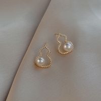 Gourd Micro-inlaid Zircon Earrings Korean Version Of Simple Geometric Gourd Pearl Earrings Wholesale main image 3