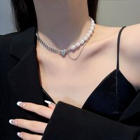 Ins Trendy Personalized Hip Hop Love Titanium Steel Necklace Women's Simple Elegant Pearl Pendant Cold Style Geometric Clavicle Chain main image 3