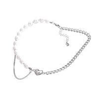 Ins Trendy Personalized Hip Hop Love Titanium Steel Necklace Women's Simple Elegant Pearl Pendant Cold Style Geometric Clavicle Chain main image 5