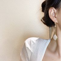 South Korea Dongda Ins Style Trendy Earrings Instafamous Design Sense Diamond-embedded Fashion Ear Rings Long Leaf Earrings main image 4