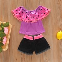 Nylon Fluorescent Stretch Cartoon Print Top Woven Stretch Denim Shorts European And American main image 6