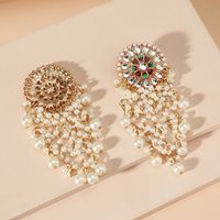 Mode Rétro Indien Exotique Ethnique Style Exagéré Boucles D'oreilles Européen Et Américain Cour Style Diamant Perle Gland Boucles D'oreilles main image 4