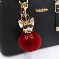 New Cross-border Cool Dog Creative Sunglasses French Bulldog Car Pendant Cute Dog Keychain Hair Ball Bag Pendant main image 1