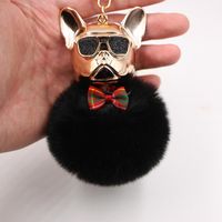 New Cross-border Cool Dog Creative Sunglasses French Bulldog Car Pendant Cute Dog Keychain Hair Ball Bag Pendant main image 3