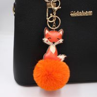Cross-border Leather Cute Fox Plush Ball Pendant Bag Accessorie School Bag Purse Hair Ball Keychain main image 1