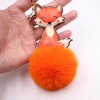 Cross-border Leather Cute Fox Plush Ball Pendant Bag Accessorie School Bag Purse Hair Ball Keychain main image 3