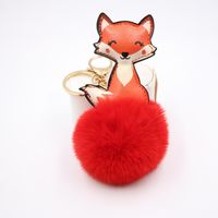 Cross-border Leather Cute Fox Plush Ball Pendant Bag Accessorie School Bag Purse Hair Ball Keychain main image 6