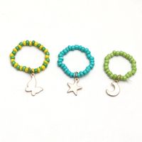 Simple Hand-woven Rice Bead Ring Fashion Temperament Butterfly Moon Star Pendant Elastic 3-piece Set main image 5