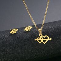 Stainless Steel One Arrow Pierced Necklace Earrings Set Heart-shaped Sweater Chain Necklace Three-piece Set main image 1