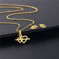 Stainless Steel One Arrow Pierced Necklace Earrings Set Heart-shaped Sweater Chain Necklace Three-piece Set main image 3