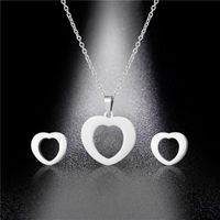 Simple Trend Love Necklace Earrings Set Stainless Steel Foreign Trade Peach Heart Clavicle Chain Accessories main image 4