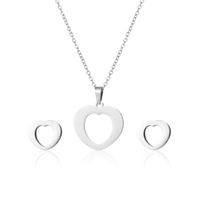 Simple Trend Love Necklace Earrings Set Stainless Steel Foreign Trade Peach Heart Clavicle Chain Accessories main image 6