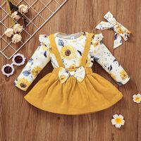 Autumn Girl Printed Cute Long Sleeve Romper Sling Skirt Two-piece Suit European And American Yellow Children's Suit main image 1