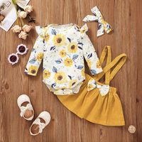 Autumn Girl Printed Cute Long Sleeve Romper Sling Skirt Two-piece Suit European And American Yellow Children's Suit main image 3