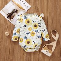Autumn Girl Printed Cute Long Sleeve Romper Sling Skirt Two-piece Suit European And American Yellow Children's Suit main image 4