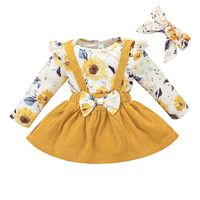 Autumn Girl Printed Cute Long Sleeve Romper Sling Skirt Two-piece Suit European And American Yellow Children's Suit main image 6
