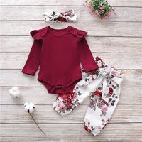 بدلة ملابس طفلة جديدة في الربيع والخريف ، مطبوع بأكمام طويلة ، وبنطلون طويل للأطفال 3 قطع main image 1