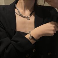 Black Round Bead Stainless Steel Non-fading Splicing Clavicle Chain main image 3