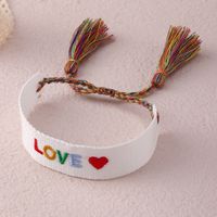 Ethnic Style Handmade Letter Embroidery Tassel Braided Bracelet Colorful Friendship Hand Rope Wristband sku image 1