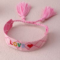Ethnic Style Handmade Letter Embroidery Tassel Braided Bracelet Colorful Friendship Hand Rope Wristband sku image 4