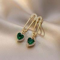Korean Fashion Design Love Pin Earrings Diamond Crystal Earrings Simple Personality Trendy Earrings sku image 1