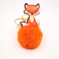 Cross-border Leather Cute Fox Plush Ball Pendant Bag Accessorie School Bag Purse Hair Ball Keychain sku image 1