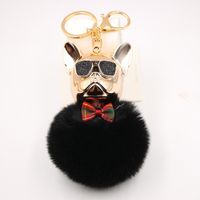 New Cross-border Cool Dog Creative Sunglasses French Bulldog Car Pendant Cute Dog Keychain Hair Ball Bag Pendant sku image 1
