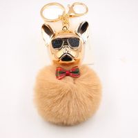 New Cross-border Cool Dog Creative Sunglasses French Bulldog Car Pendant Cute Dog Keychain Hair Ball Bag Pendant sku image 3